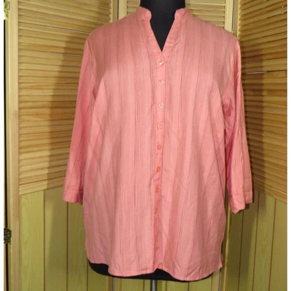 Dress Barn Light Coral Striped Button Up Top Plus Size 18-20 - Picture 7 of 7
